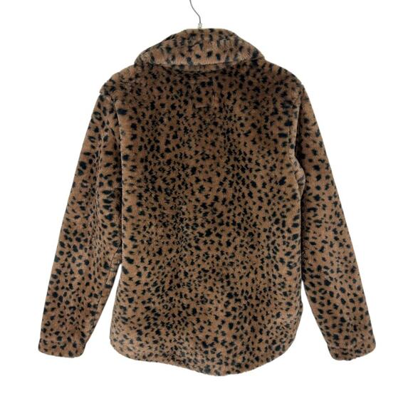 Abercrombie and Fitch Leopard Print Brown Faux Fur Quarter Zip Jacket S - Picture 2 of 5